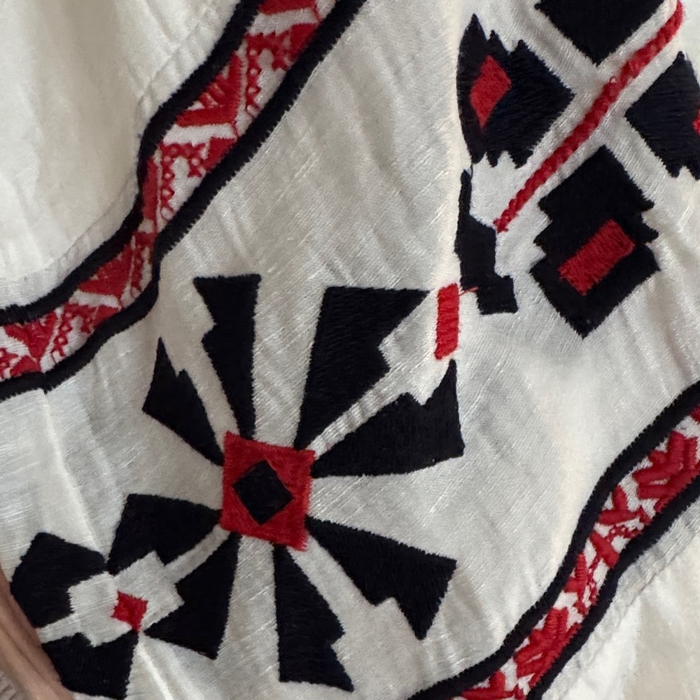 Boho Embroidered Peasant Blouse - White with Red & Black Accents - Picture 5 of 9